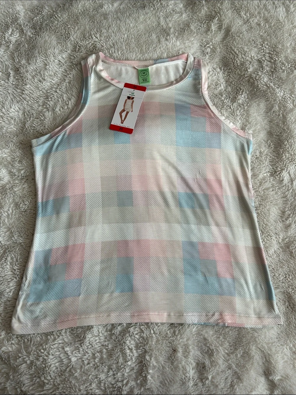 Honeydew Women’s Pastel Plaid Pajamas Sleep Tank & Short Set - Soft Pink/Blue
